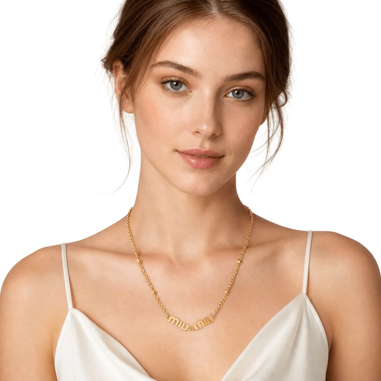 Miu Miu Logo Metal necklace Gold