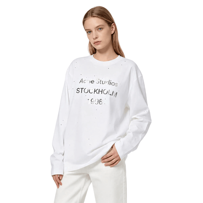 Acne Studios Rhinestone logo Long sleeve T-shirt Optic White