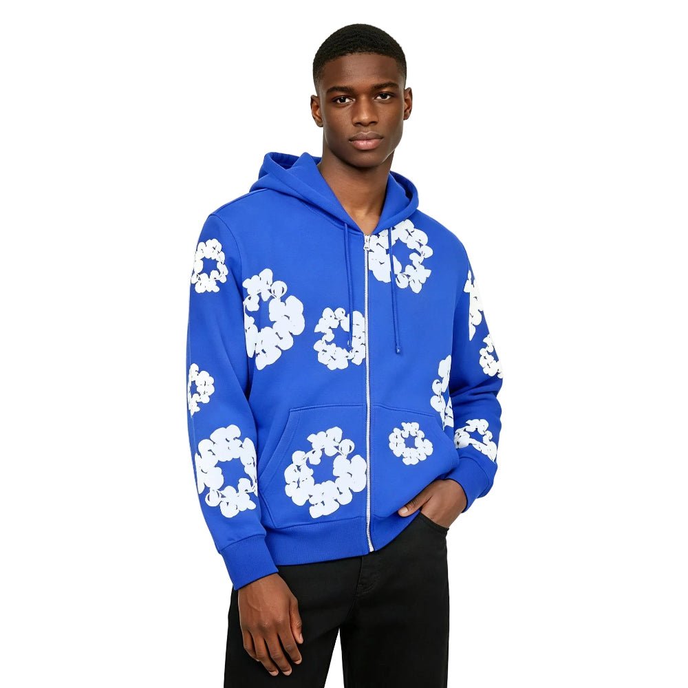 Denim Tears Cotton Wreath Zip Hoodie Blue